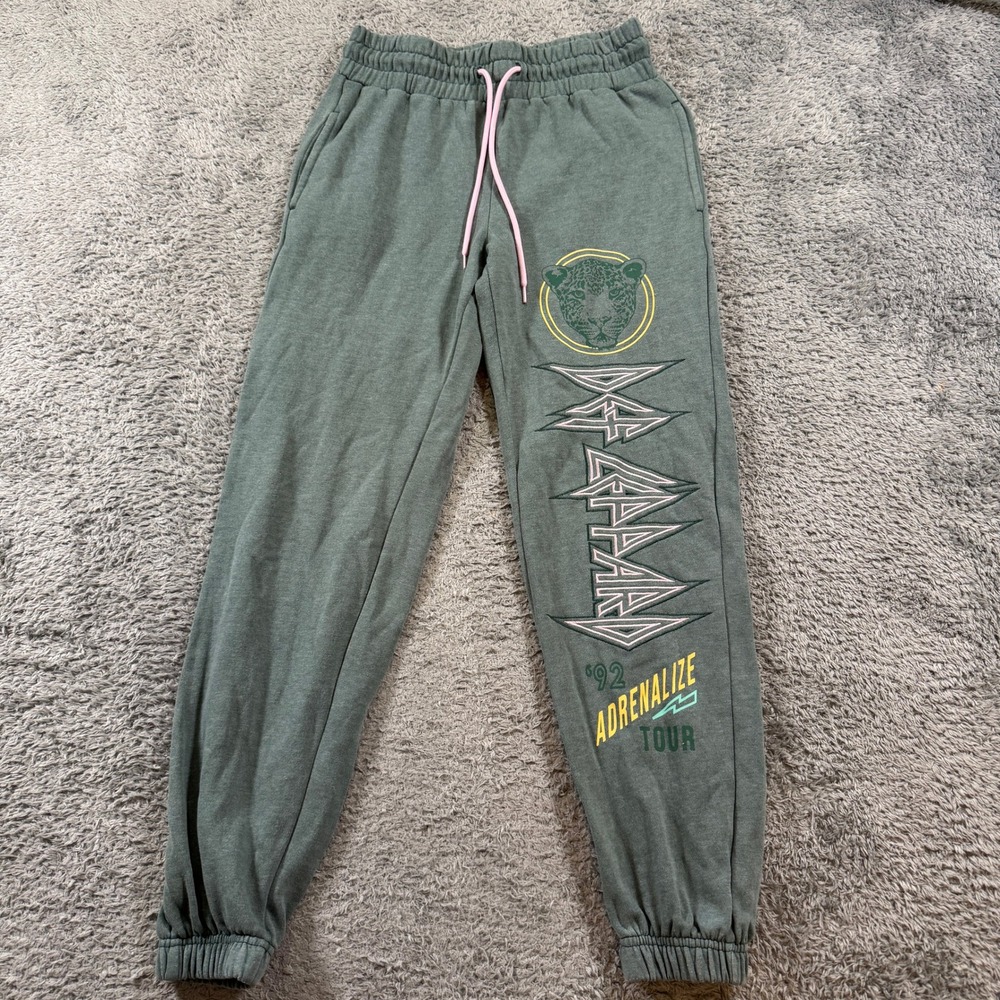 Def Leppard Adrenalize Tour Graphic Sweatpants XS Teal Rock Band Joggers